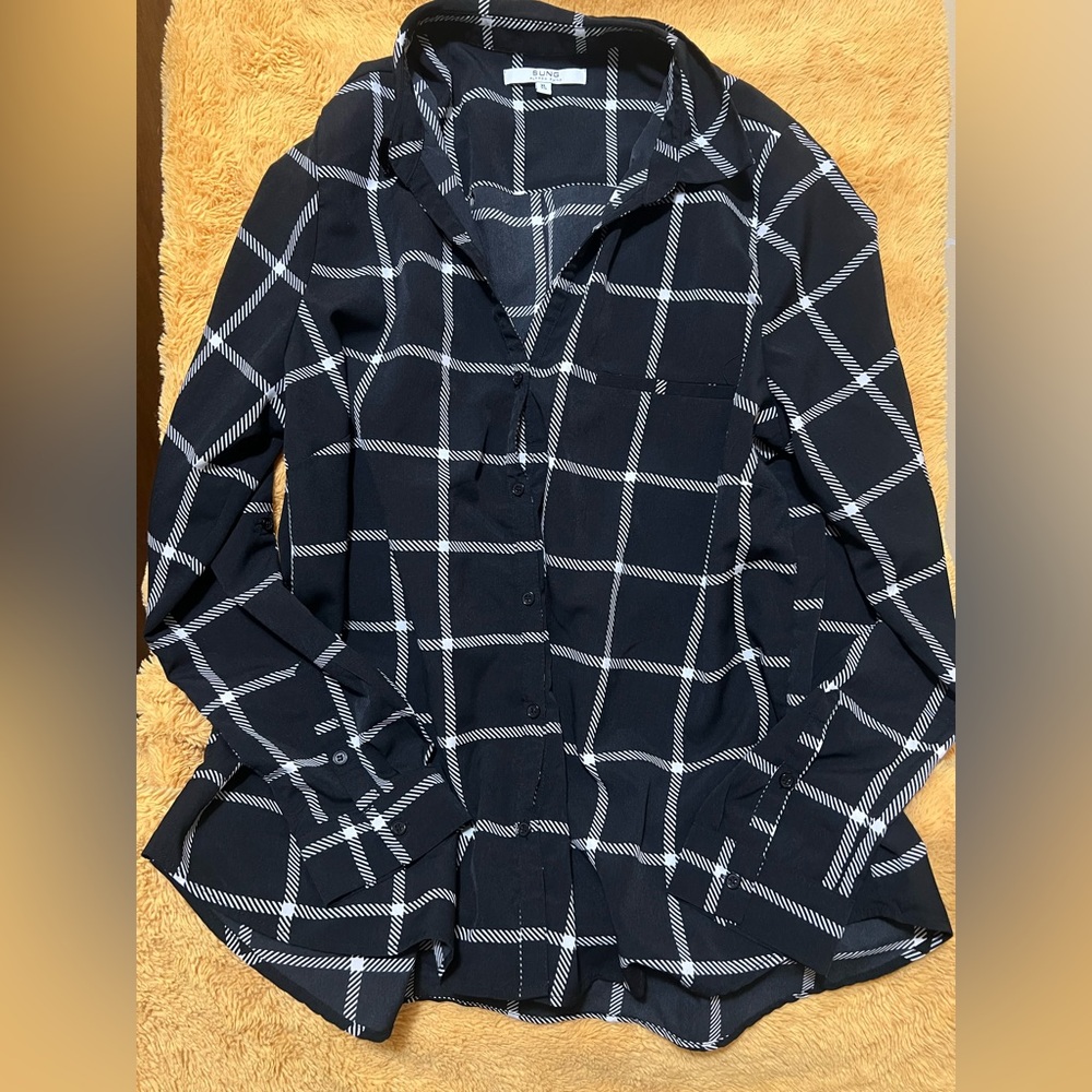 ALFRED SUNG Black Windowpane Button-Down Shirt